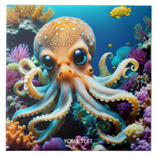 Fantasy Cute Vivid Octopus Sea Creatures Ceramic Tile