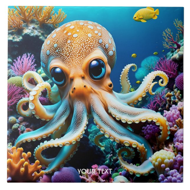 Fantasy Cute Vivid Octopus Sea Creatures Ceramic Tile (Front)