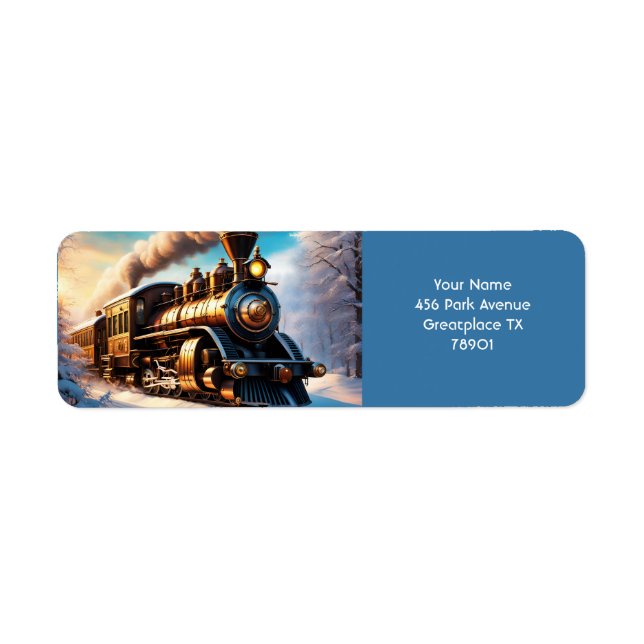 Fantasy Cute Vivid Old Train Winter Return Address Label (Front)