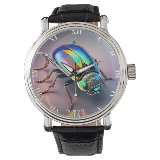 Fantasy Cute Vivid Opal Vibrant Beetle Watch (Front)