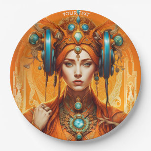 Fantasy Cute Vivid Orange Beautiful Girl Paper Plate