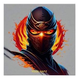 Fantasy Cute Vivid Orange Flame Ninja Poster