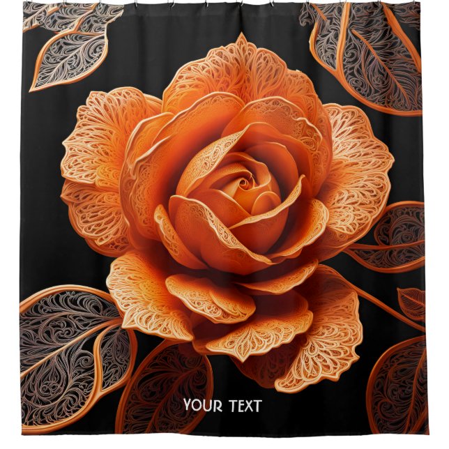 Fantasy Cute Vivid Orange Rose Filigree Shower Curtain (Front)