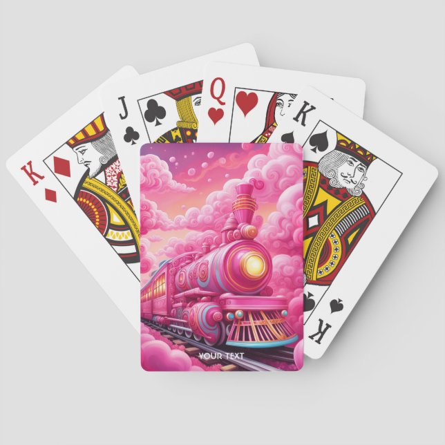 Fantasy Cute Vivid Pink Clouds Train Playing Cards (Back)