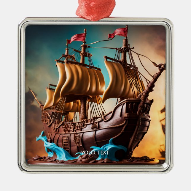 Fantasy Cute Vivid Pirate Ship Cake Metal Ornament (Front)
