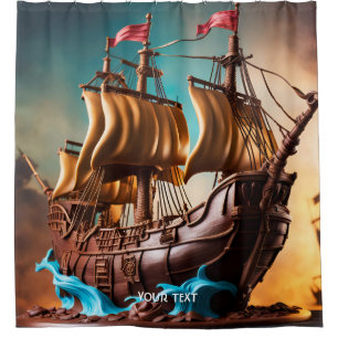 Fantasy Cute Vivid Pirate Ship Cake Shower Curtain