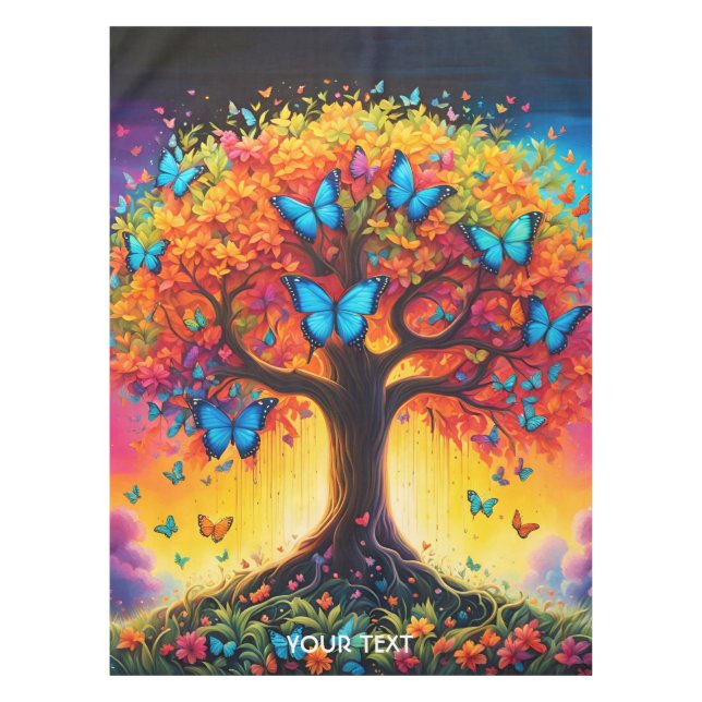 Fantasy Cute Vivid Rainbow Tree Butterflies Tablecloth (Front)
