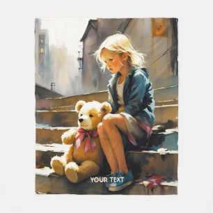 Fantasy Cute Vivid Sad Girl Bear Fleece Blanket