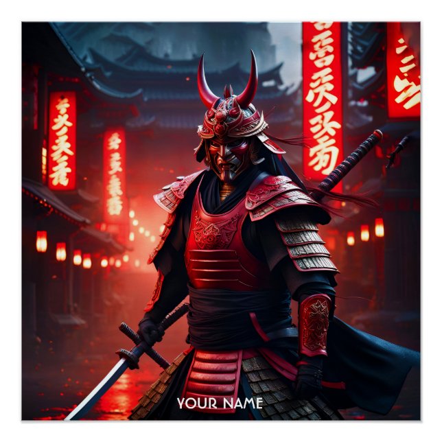 Fantasy Cute Vivid Samurai In Red Poster (Front)