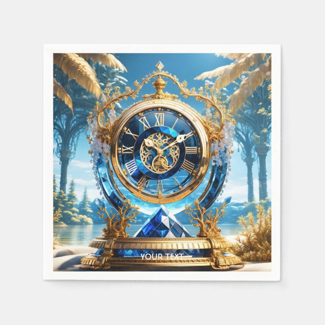 Fantasy Cute Vivid Sapphire Clock Sea Napkin (Front)