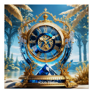 Fantasy Cute Vivid Sapphire Clock Sea Poster