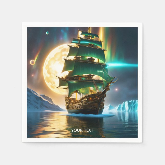 Fantasy Cute Vivid Sea Ship Moon Napkin (Front)