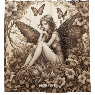 Fantasy Cute Vivid Sepia Girl Flowers Shower Curtain
