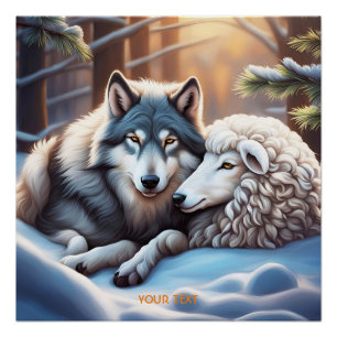 Fantasy Cute Vivid Sheep Wolf Winter Poster