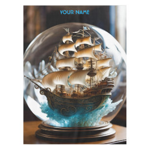 Fantasy Cute Vivid Ship Glass Sphere Tablecloth