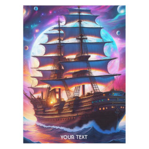 Fantasy Cute Vivid Ship Sea Space Tablecloth