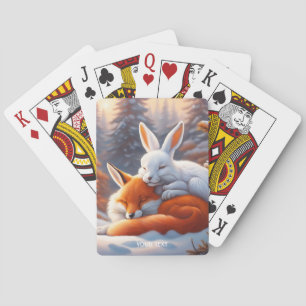 Fantasy Cute Vivid Sleeping Fox Hare Playing Cards