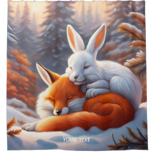 Fantasy Cute Vivid Sleeping Fox Hare Shower Curtain
