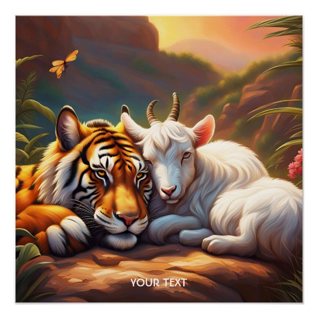 Fantasy Cute Vivid Sleeping Tiger Goat Poster (Front)