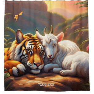 Fantasy Cute Vivid Sleeping Tiger Goat Shower Curtain