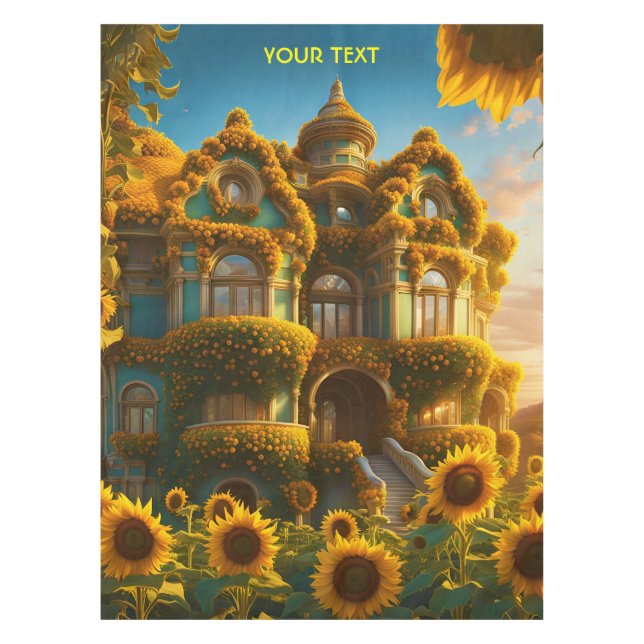 Fantasy Cute Vivid Sunflower Vibrant House Tablecloth (Front)