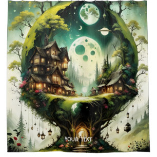 Fantasy Cute Vivid Tree House Moon Shower Curtain