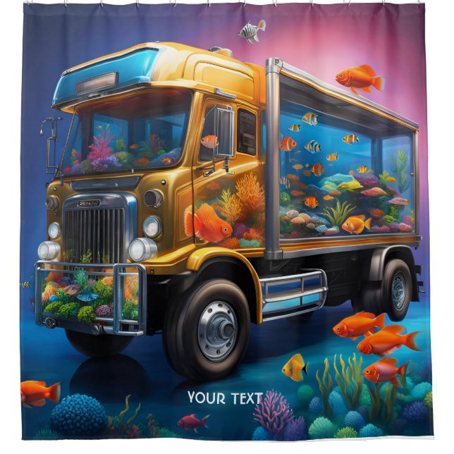 Fantasy Cute Vivid Truck Aquarium Fish Shower Curtain (Front)