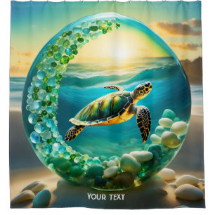 Fantasy Cute Vivid Turtle Sea Waves Shower Curtain