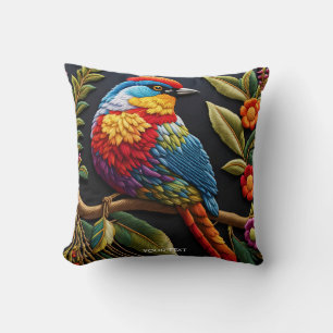 Fantasy Cute Vivid Vibrant Embroidered Bird Cushion