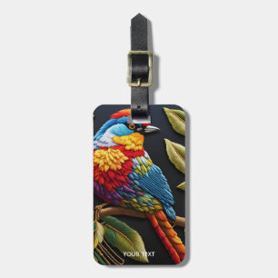 Fantasy Cute Vivid Vibrant Embroidered Bird Luggage Tag