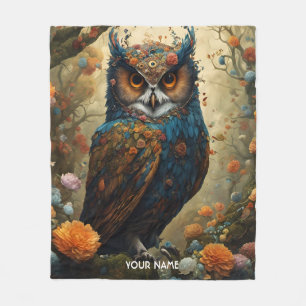 Fantasy Cute Vivid Vintage Owl Flowers Fleece Blanket