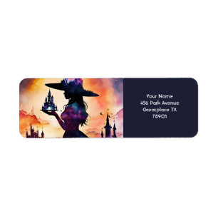 Fantasy Cute Vivid Witch Double Exposure Return Address Label