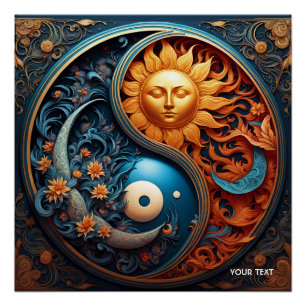 Fantasy Cute Vivid Yin-Yang Day Night Poster