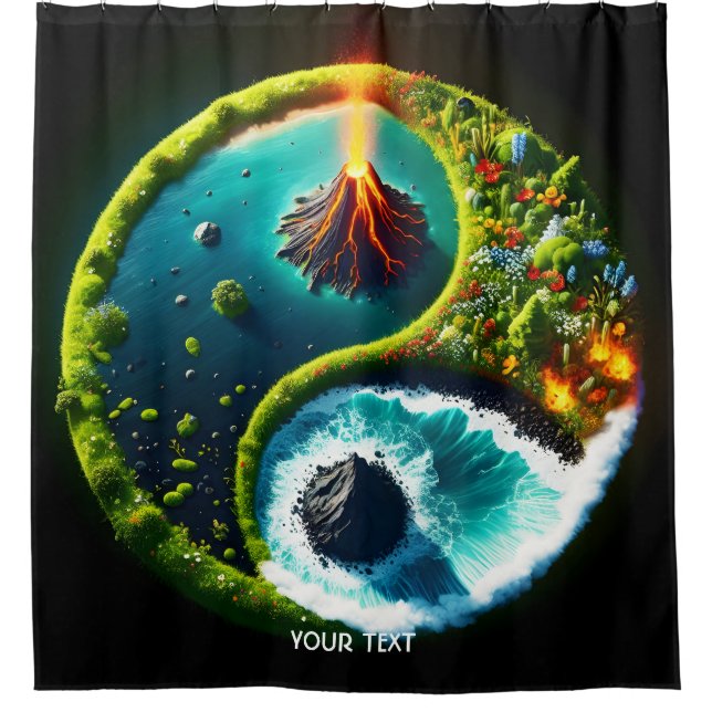 Fantasy Cute Volcano Yin Yang Shower Curtain (Front)