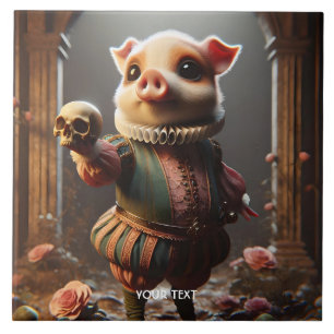 Fantasy Cute Wacky Head Pig Ceramic Tile