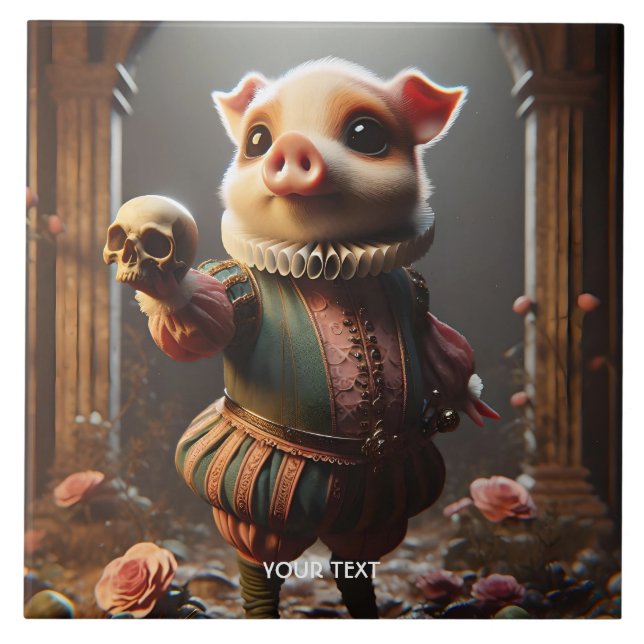 Fantasy Cute Wacky Head Pig Ceramic Tile (Front)