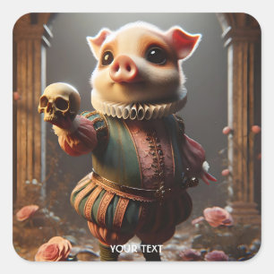 Fantasy Cute Wacky Head Pig Square Sticker