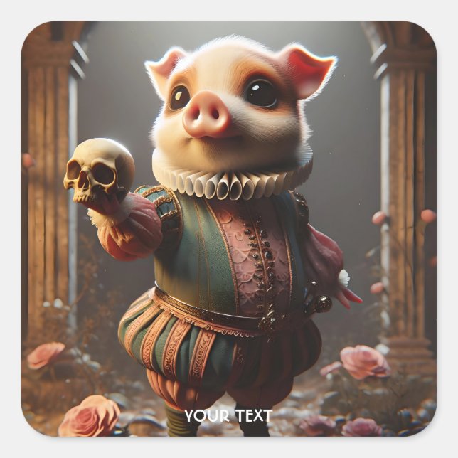 Fantasy Cute Wacky Head Pig Square Sticker (Front)