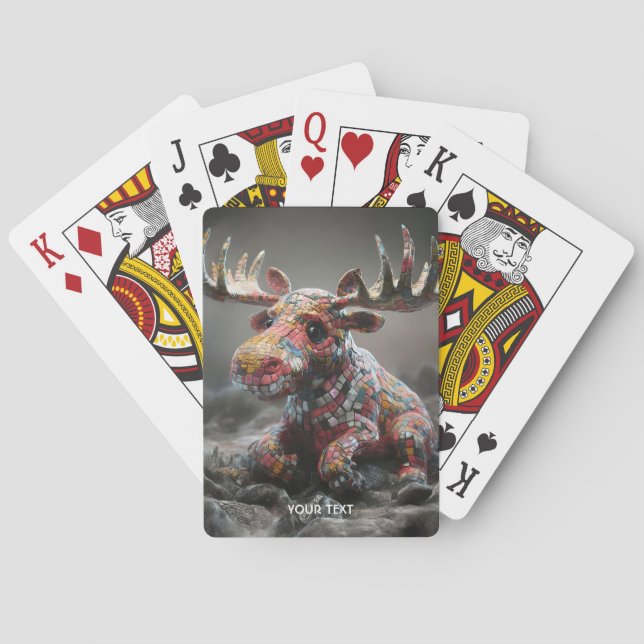 Fantasy Cute Wacky Mosaic Moose Playing Cards (Back)