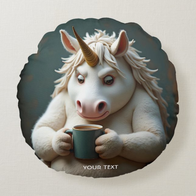 Fantasy Cute Wacky Unicorn Coffee Round Cushion (Front)