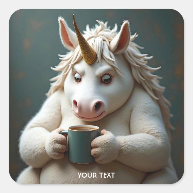 Fantasy Cute Wacky Unicorn Coffee Square Sticker (Front)