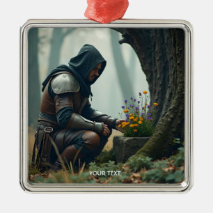 Fantasy Cute Warrior Wild Flowers Metal Ornament
