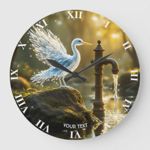 Fantasy Cute Waterbird Translucent Water Large Clock