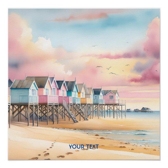 Fantasy Cute Watercolor Beach Huts Poster (Front)