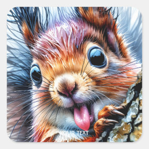 Fantasy Cute Watercolor Squirrel Tongue Square Sticker