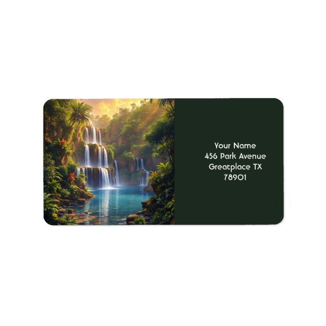 Fantasy Cute Waterfall Sunset Jungle Label (Front)