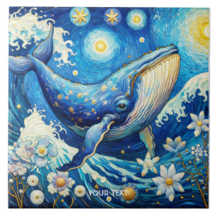 Fantasy Cute Whale Stars Sea Ceramic Tile