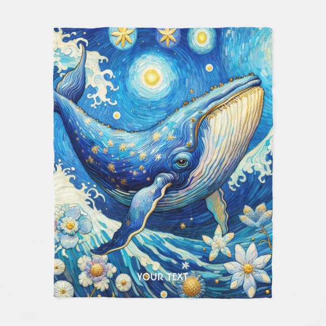 Fantasy Cute Whale Stars Sea Fleece Blanket (Front)