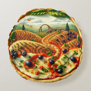Fantasy Cute Whimsical Italian Landscape Round Cushion