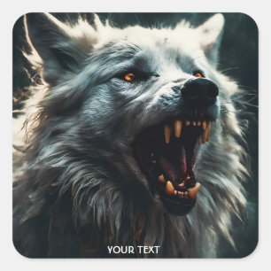 Fantasy Cute White Angry Wolf Square Sticker